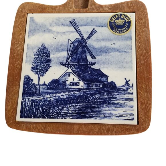 Vintage Delft Blue Hand painted Tile Trivet Wall Hanging Made In Holland - Picture 4 of 8
